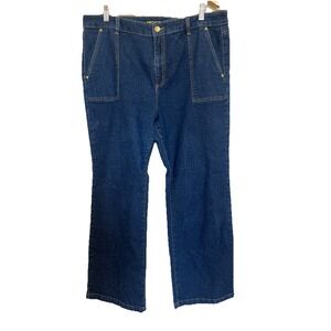 Michael Kors‎ Dark Blue Denim Selma High-Rise Wide Leg Jeans See Measurements